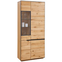 VITRINE in massiv, furniert Wildeiche Anthrazit, Eichefarben  - Eichefarben/Anthrazit, Natur, Glas/Holz (89/200/38cm) - Linea Natura