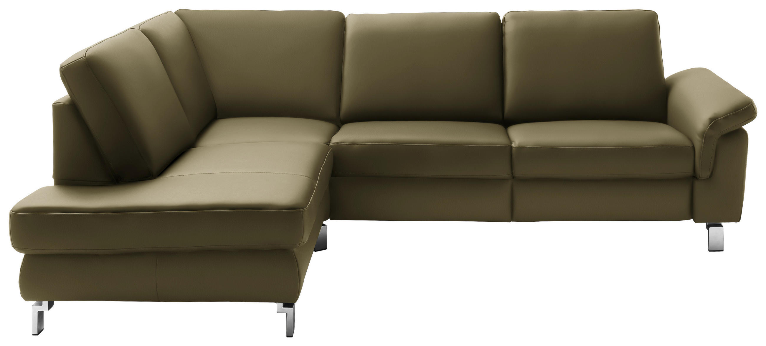 ECKSOFA Echtleder Grün  - Chromfarben/Grün, Design, Leder/Metall (200/271cm) - Pure Home Lifestyle