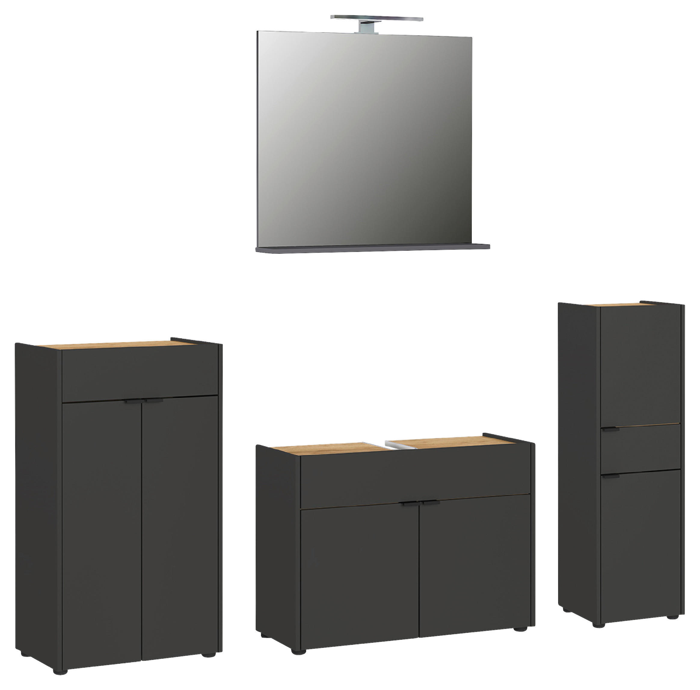 BADEZIMMER 4-teilig  in 200 cm  - Eichefarben/Schwarz, MODERN, Holzwerkstoff/Kunststoff (200cm) - Germania