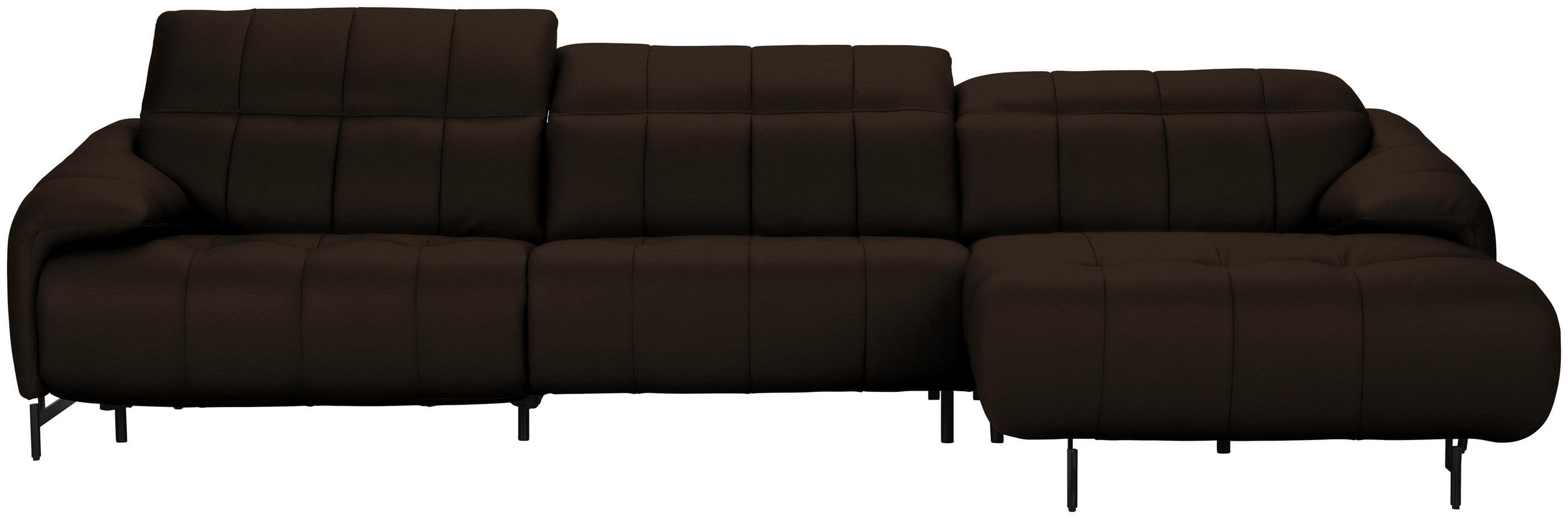 ECKSOFA in Echtleder Dunkelbraun  - Dunkelbraun/Schwarz, Design, Leder/Metall (313/165cm) - Belluti