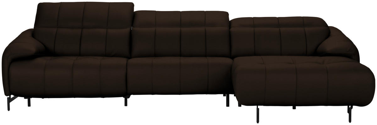 ECKSOFA in Echtleder Dunkelbraun  - Dunkelbraun/Schwarz, Design, Leder/Metall (313/165cm) - Belluti