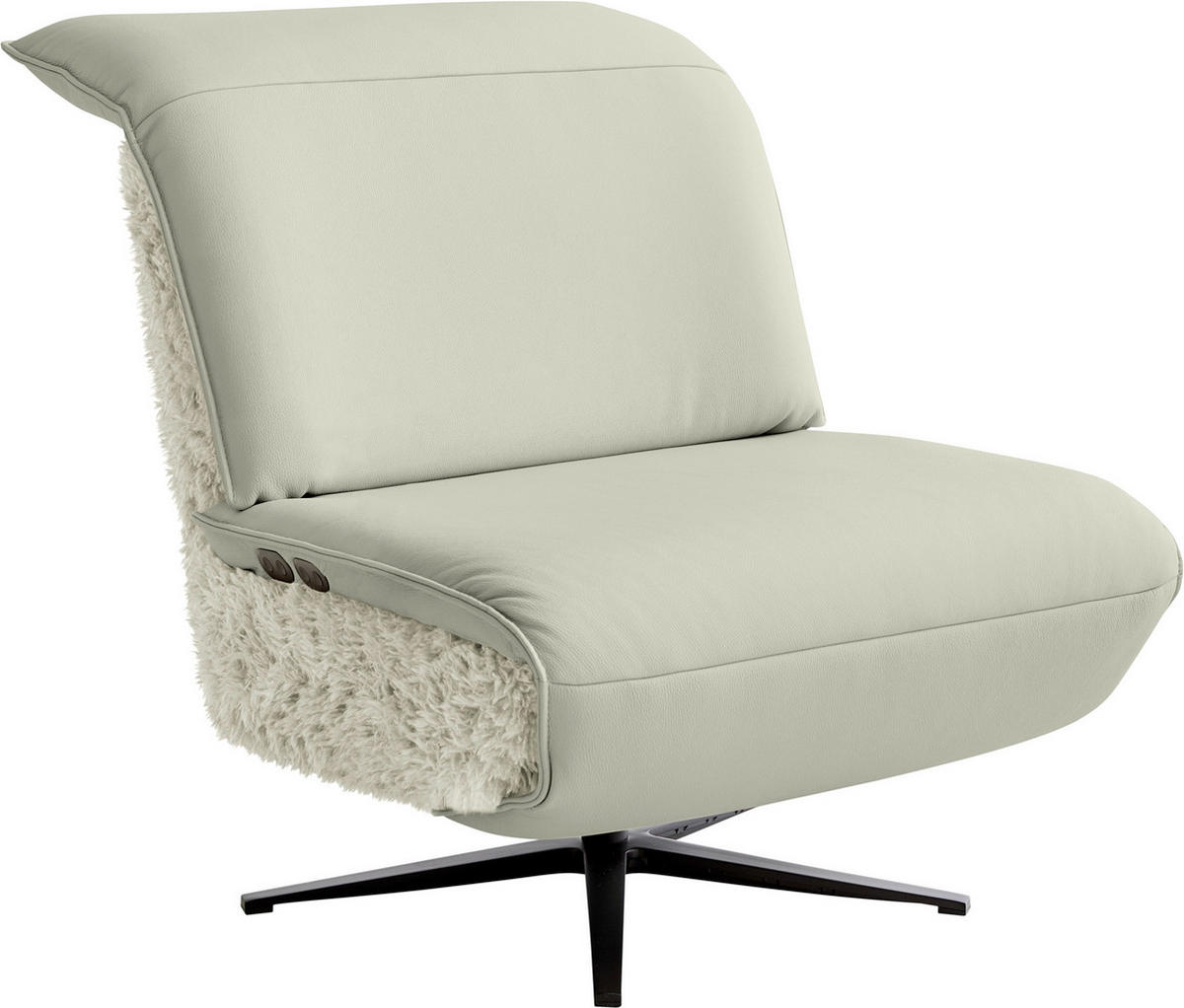 SESSEL in Hochflor Echtleder Weiß  - Schwarz/Weiß, Design, Leder/Textil (84/65/91cm) - Koinor