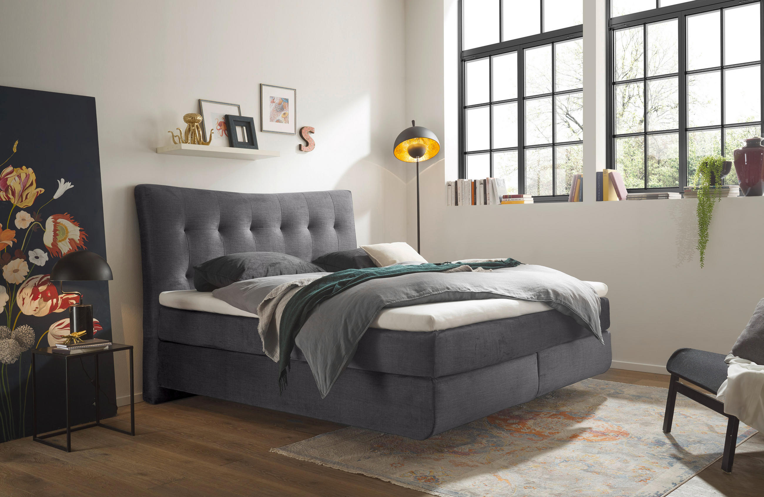 BOXSPRINGBETT 180/200 cm  in Grau  - Schwarz/Grau, Basics, Holzwerkstoff/Kunststoff (180/200cm) - Esposa