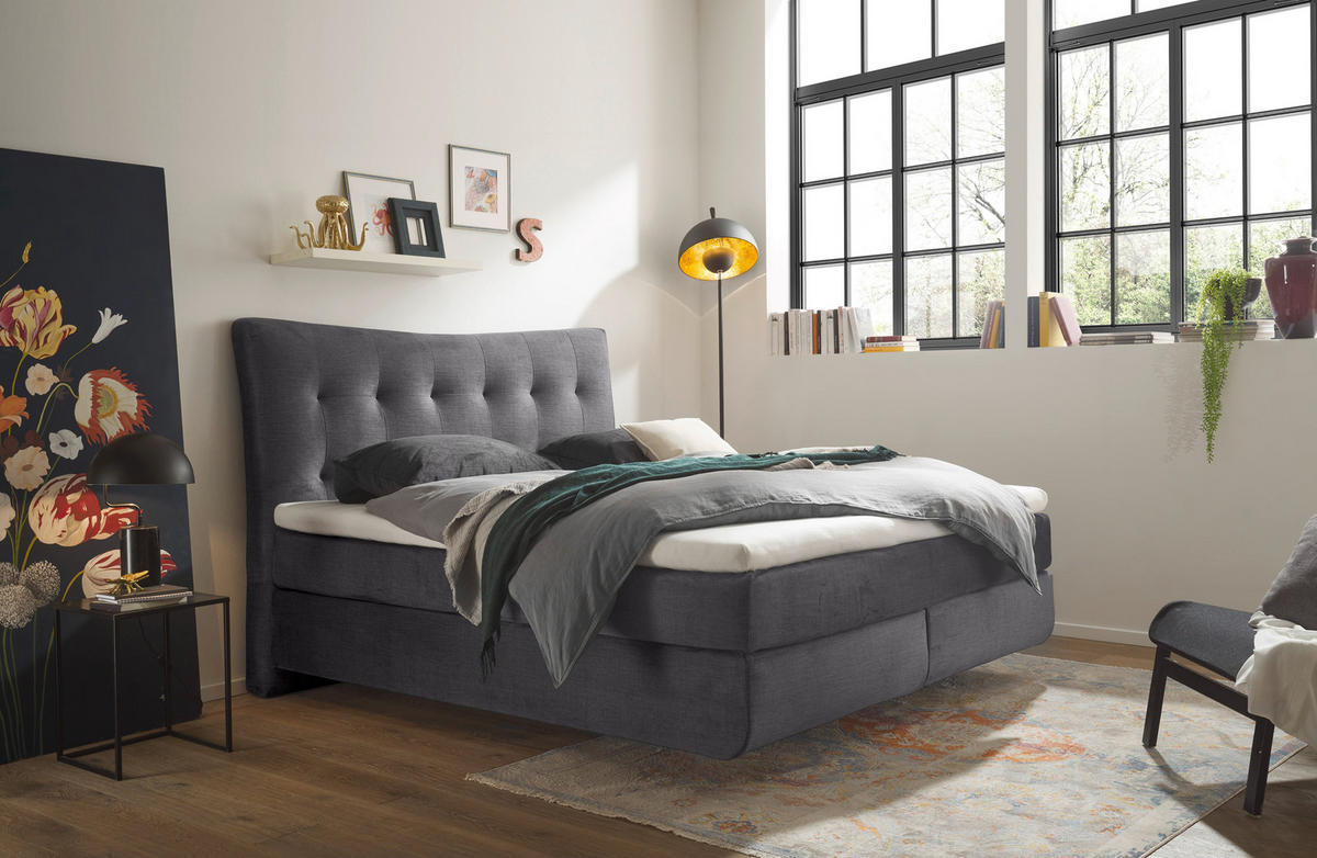 BOXSPRINGBETT 180/200 cm  in Grau  - Schwarz/Grau, Basics, Holzwerkstoff/Kunststoff (180/200cm) - Esposa