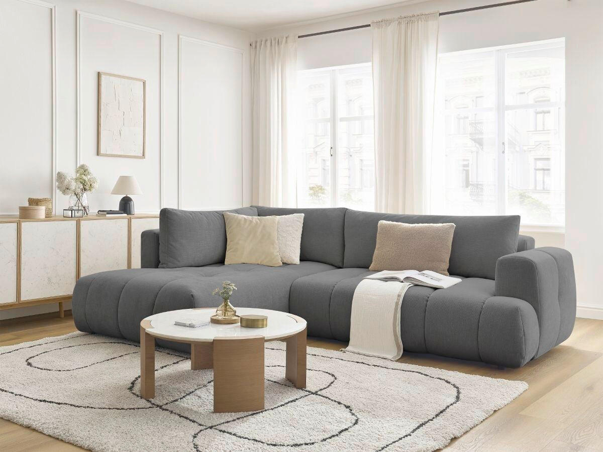 ECKSCHLAFSOFA FUJI Leinenoptik Dunkelgrau  inkl.  - Dunkelgrau/Schwarz, MODERN, Kunststoff/Textil (204/282cm)