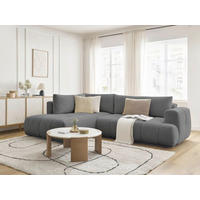 ECKSCHLAFSOFA FUJI Leinenoptik Dunkelgrau  inkl.  - Dunkelgrau/Schwarz, MODERN, Kunststoff/Textil (204/282cm)