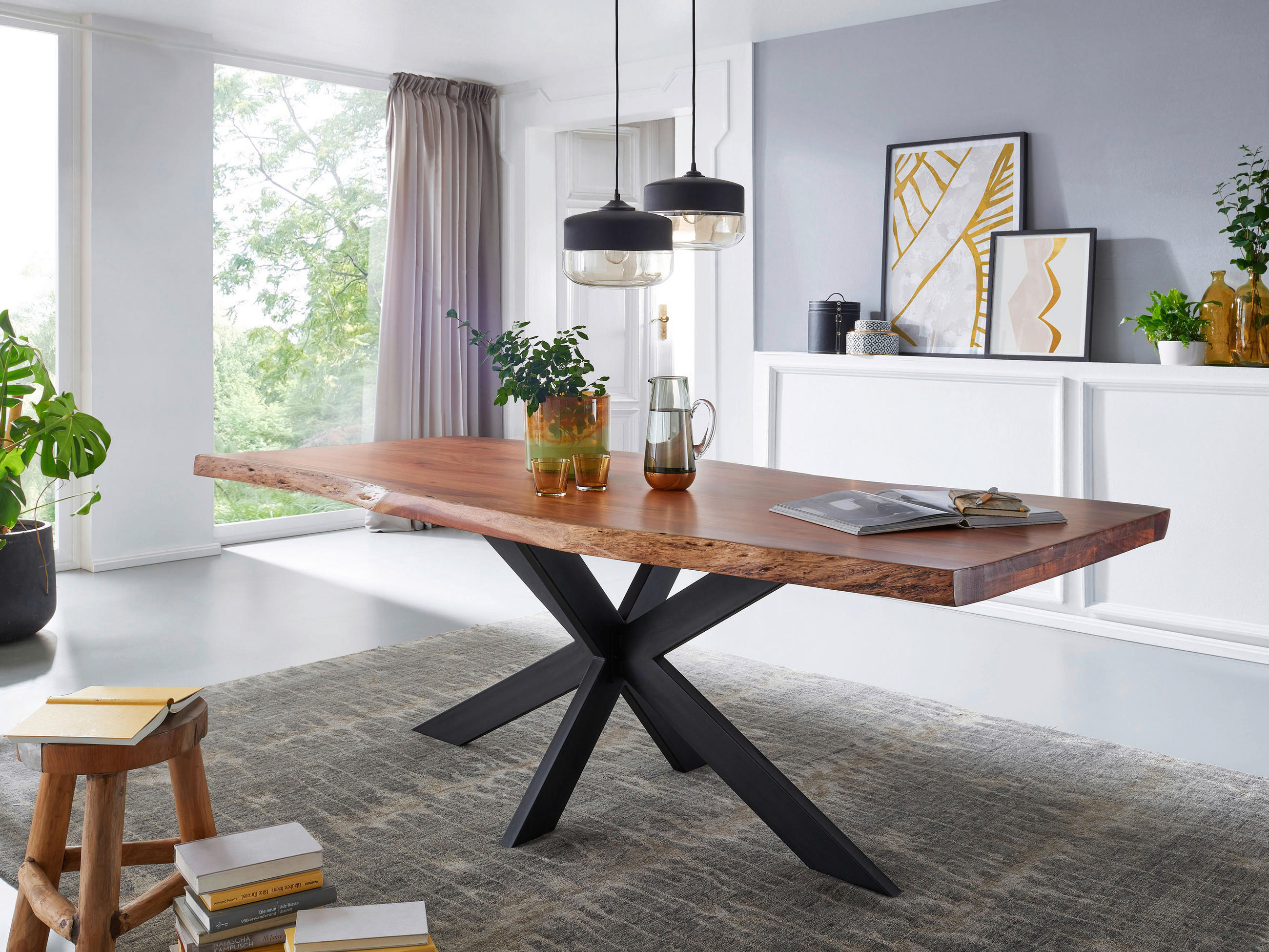 ESSTISCH Akazie massiv rechteckig Akaziefarben  - Schwarz/Akaziefarben, LIFESTYLE, Holz/Metall (160/90/76cm) - Livetastic