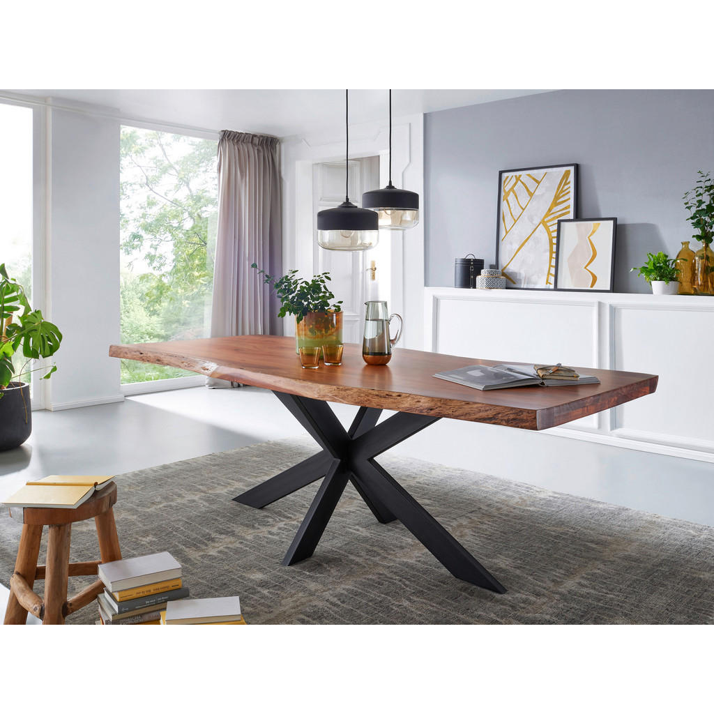 Thumbnail - Livetastic Esstisch, Akazie, Holz, Akazie, massiv, rechteckig, X-Form, 90x76x160 cm, Esszimmer, Tische, Esstische