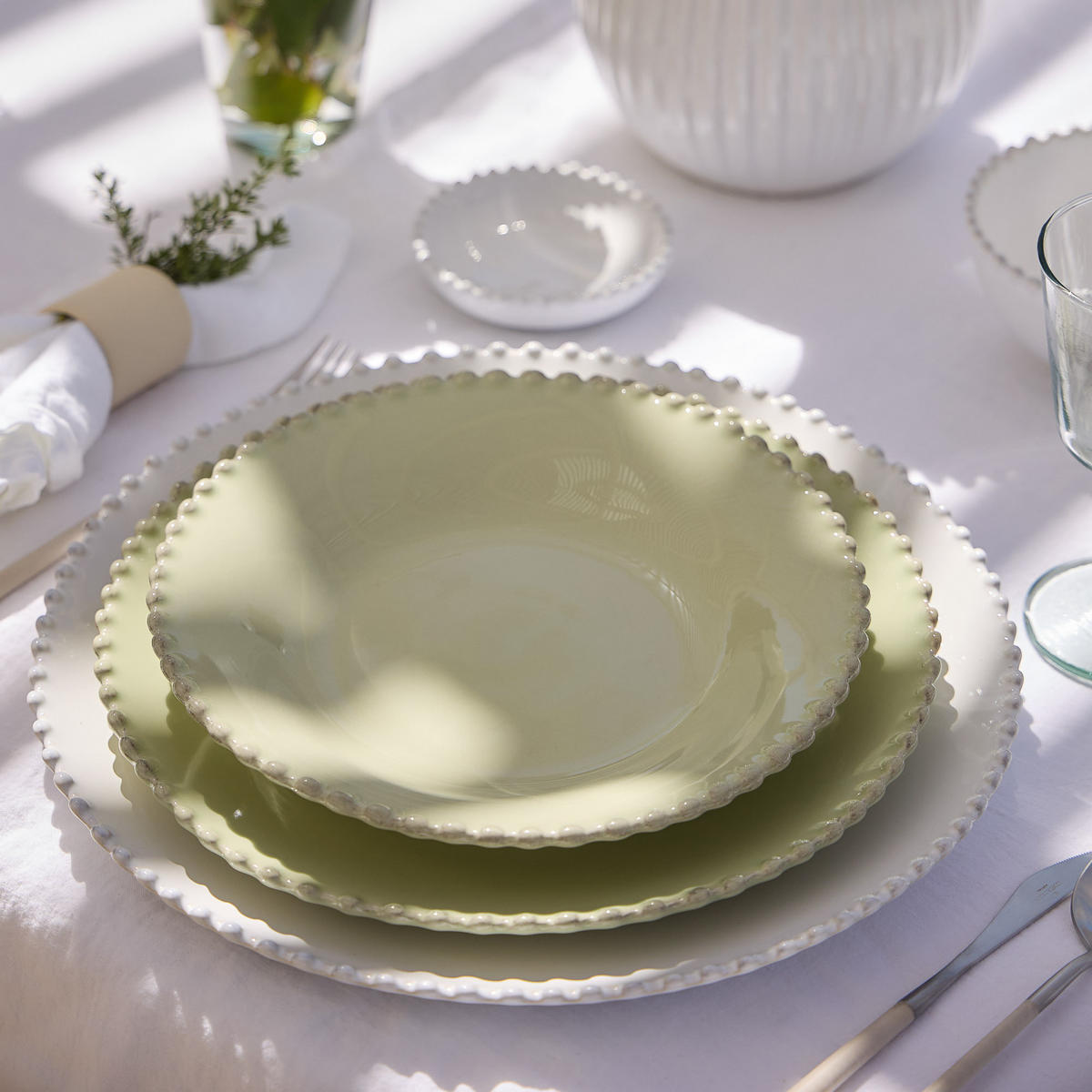 KOMBISERVICE Salbeigrün PEARL 12-teilig 4 Personen  - Salbeigrün, Basics, Keramik - Costa Nova