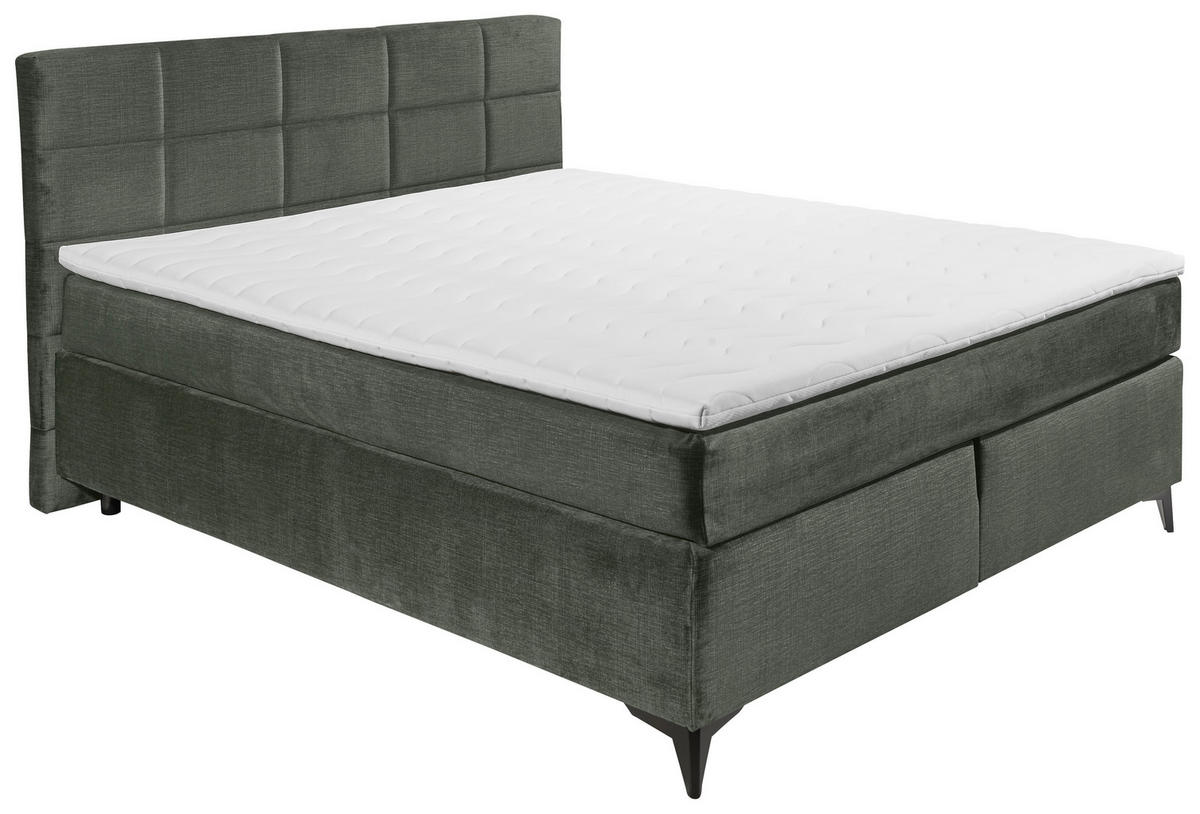 BOXSPRINGBETT 180/200 cm  in Dunkelgrün  - Dunkelgrün/Schwarz, Design, Holzwerkstoff/Kunststoff (180/200cm) - Xora