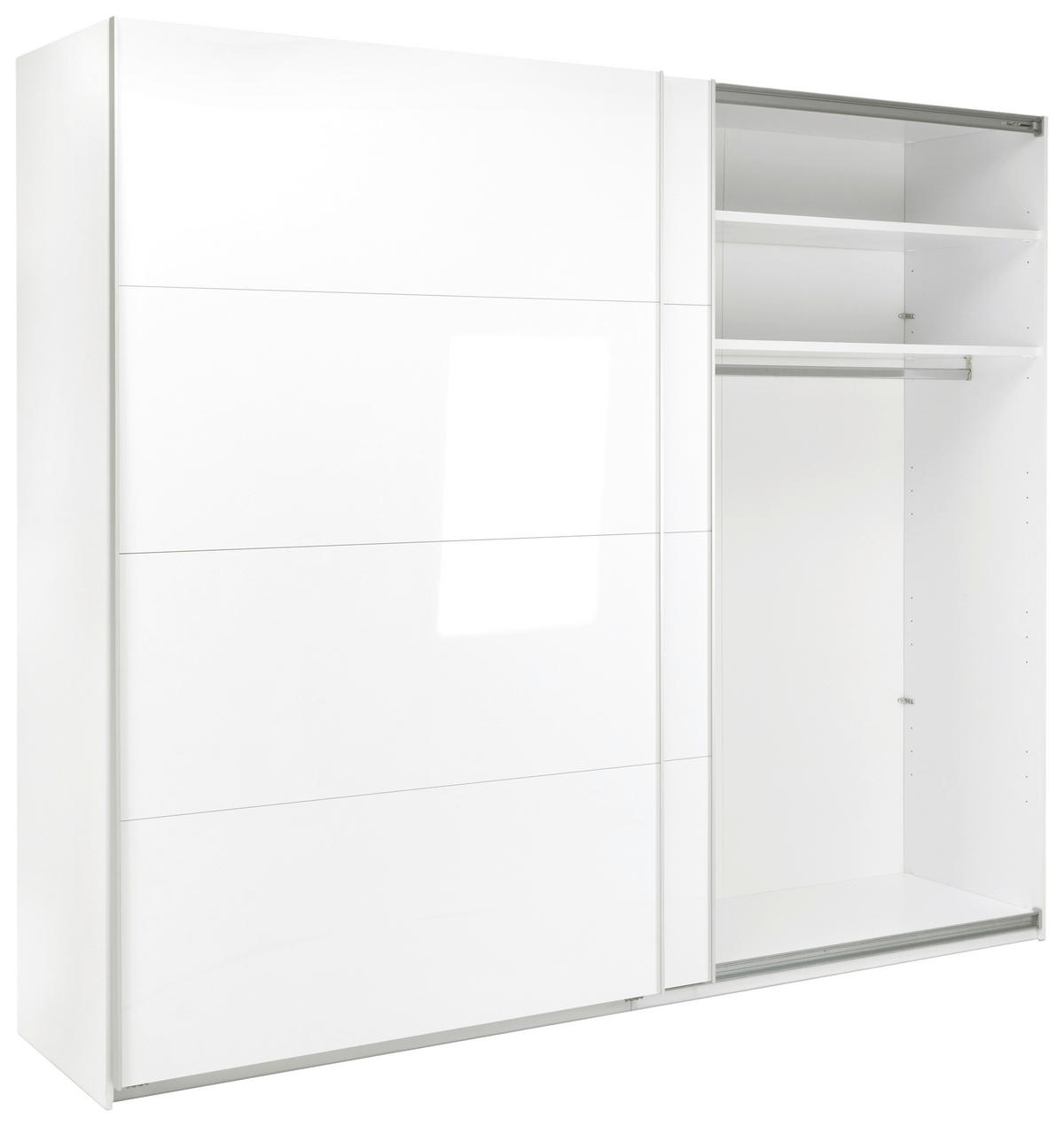 SCHIEBETÜRENSCHRANK 250/210/62 cm 2-türig Weiß  - Weiß Hochglanz/Alufarben, MODERN, Holzwerkstoff/Metall (250/210/62cm) - MID.YOU
