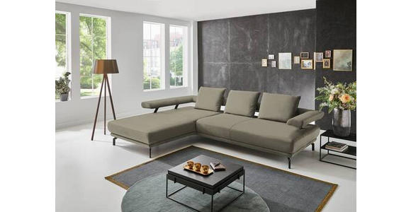 ECKSOFA in Echtleder Hellgrau  - Hellgrau/Schwarz, Design, Leder/Metall (224/305cm) - Dieter Knoll