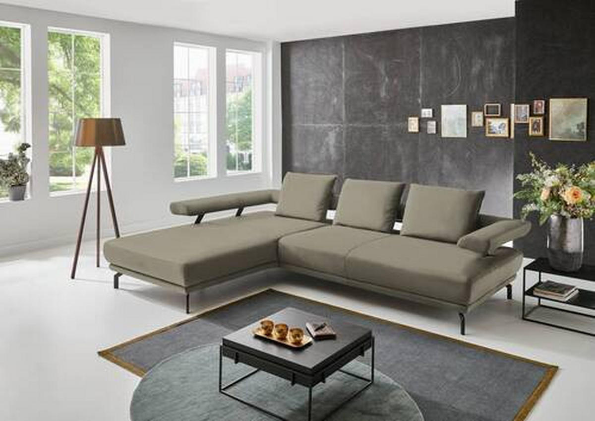 ECKSOFA in Echtleder Hellgrau  - Hellgrau/Schwarz, Design, Leder/Metall (224/305cm) - Dieter Knoll