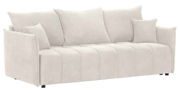 SCHLAFSOFA Plüsch Creme  inkl. Zierkissen, Rückenkissen, Bettkasten, Schlaffunktion, Rücken echt, Liegefläche im Originalstoff  - Creme/Schwarz, KONVENTIONELL, Kunststoff/Textil (200/73/105cm) - Carryhome