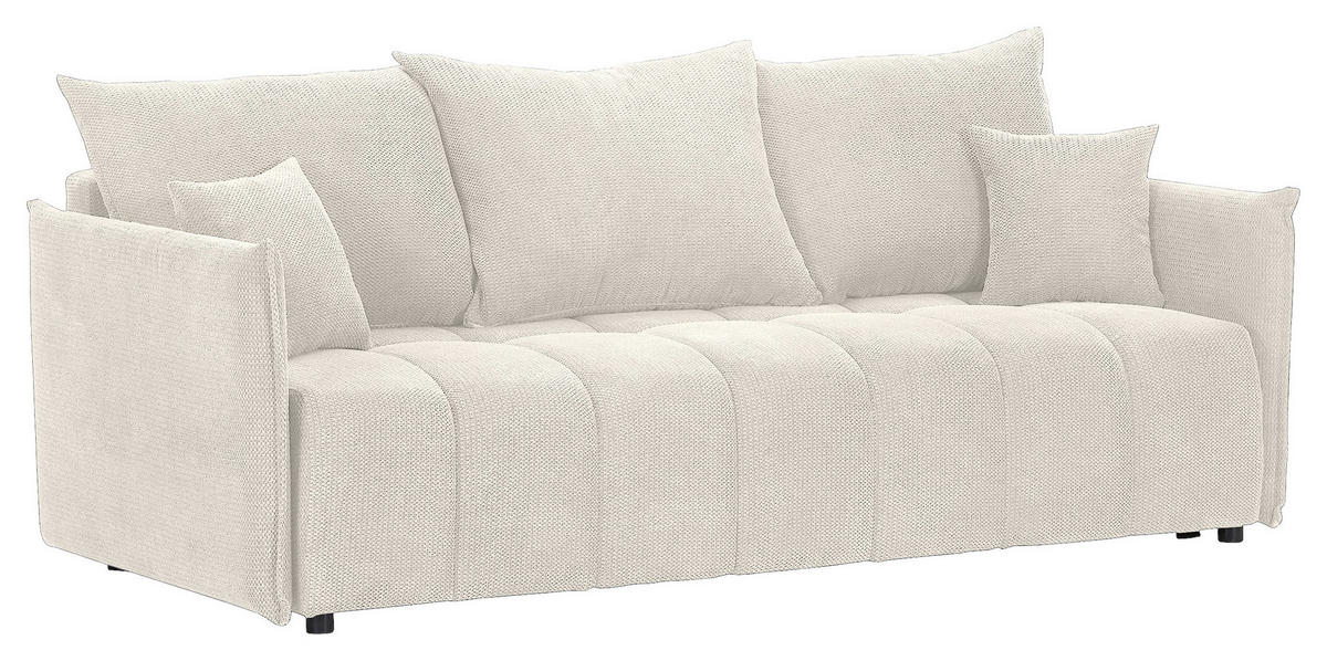 SCHLAFSOFA Plüsch Creme  inkl. Zierkissen, Rückenkissen, Bettkasten, Schlaffunktion, Rücken echt, Liegefläche im Originalstoff  - Creme/Schwarz, KONVENTIONELL, Kunststoff/Textil (200/73/105cm) - Carryhome