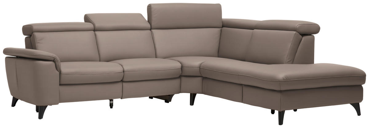 ECKSOFA in Echtleder Fango  - Fango/Schwarz, Design, Leder/Metall (285/239cm) - Cantus