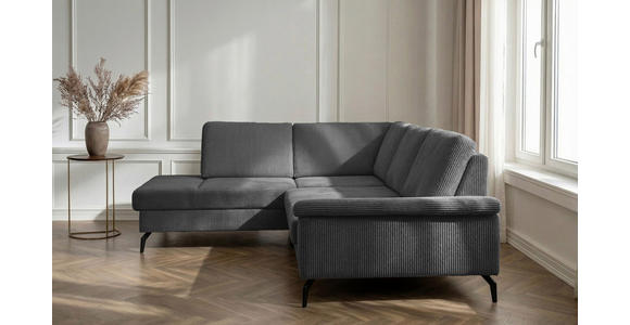 ECKSOFA Anthrazit Velours Bettkasten, Sitzvorzug  - Anthrazit/Schwarz, KONVENTIONELL, Textil/Metall (206/253cm) - Venda