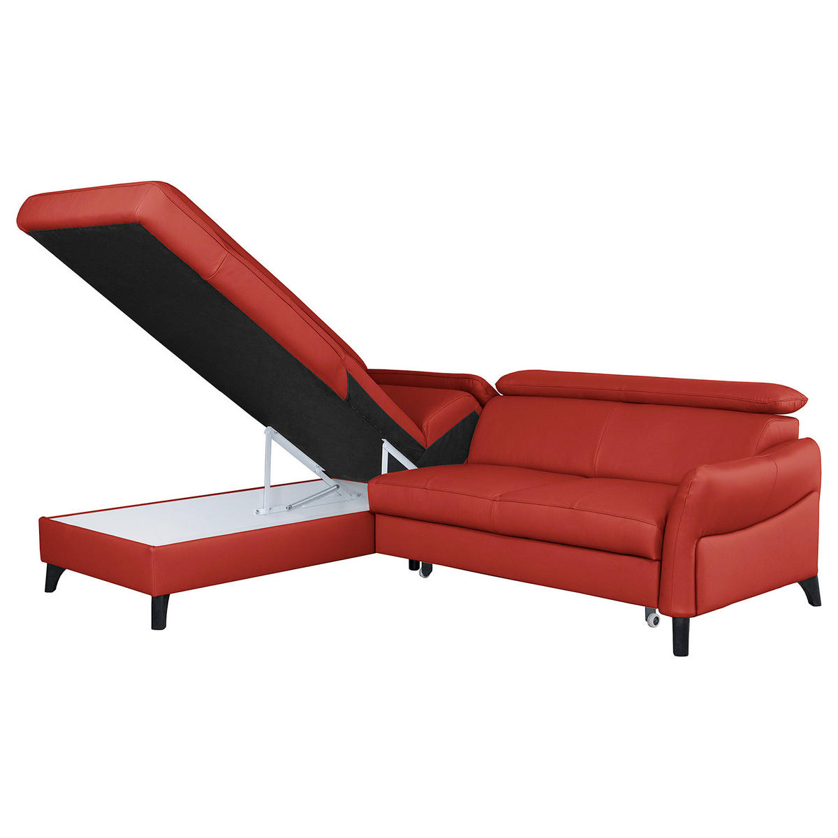 ECKSOFA  in Lederlook Echtleder Rot  - Rot/Schwarz, Design, Leder/Holz (199/244cm) - Livetastic