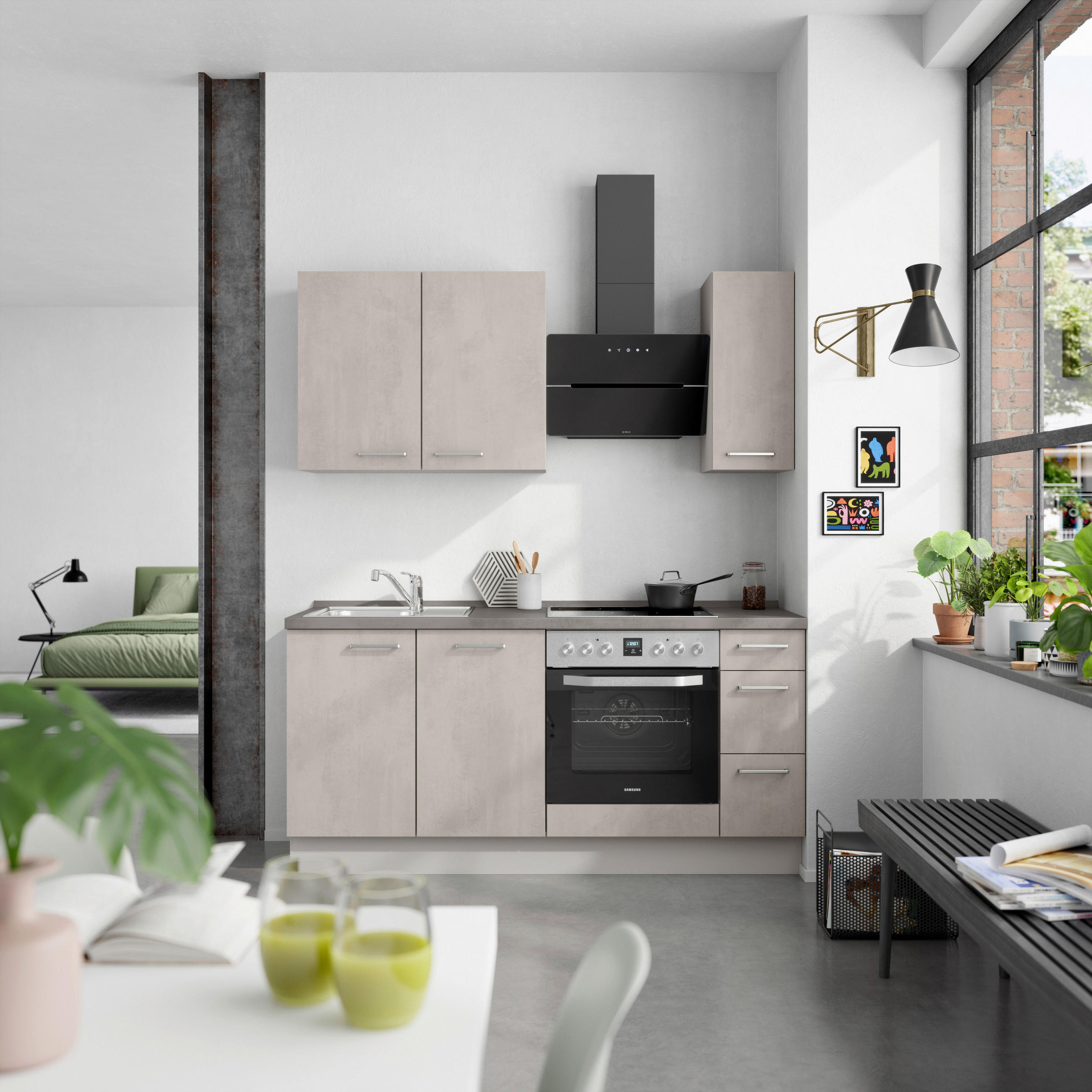 KÜCHENBLOCK Riva 180 cm  in Grau, Schieferfarben  - Schieferfarben/Edelstahlfarben, MODERN, Holzwerkstoff/Metall (180cm) - Nobilia