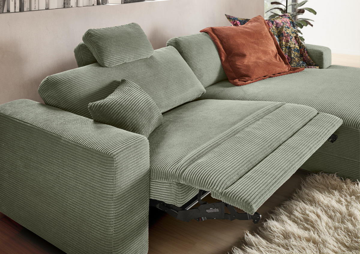 CloseUp von Pure Home Lifestyle ECKSOFA inkl. Relaxfunktion Grün Cord.