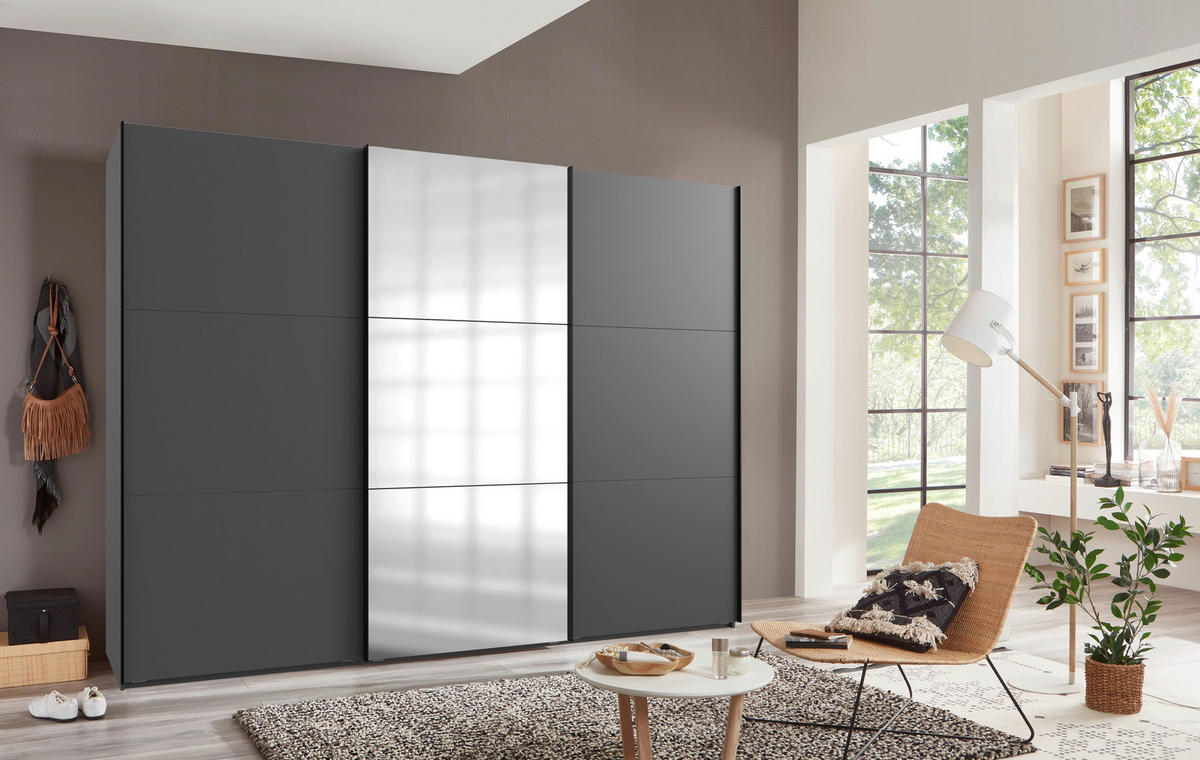 SCHWEBETÜRENSCHRANK in Graphitfarben  - Schwarz/Graphitfarben, Design, Glas/Holzwerkstoff (250/216/65cm) - Boxxx