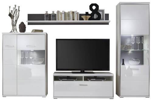 WOHNWAND in Grau, Silberfarben, Weiss 301/201/52 cm - Weiss Hochglanz/Weiss, Design, Glas/Holzwerkstoff (301/201/52cm) - Livetastic