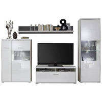 WOHNWAND  in Grau, Silberfarben, Weiss 301/201/52 cm  - Weiss Hochglanz/Weiss, Design, Glas/Holzwerkstoff (301/201/52cm) - Livetastic