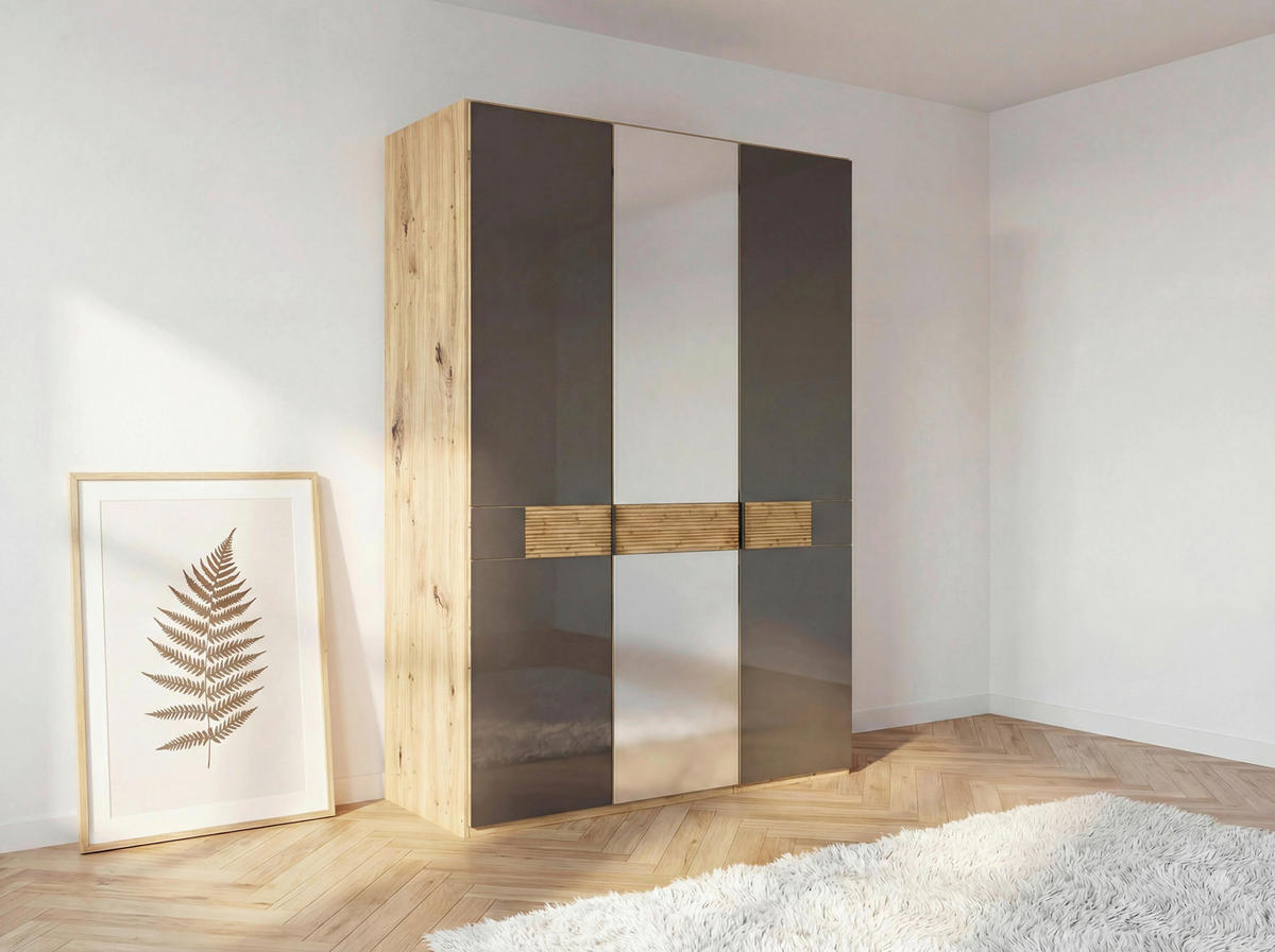 DREHTÜRENSCHRANK 150/216/58 cm,  in Braun, Eichefarben, 3 Tür(en)  - Schieferfarben/Eichefarben, Design, Glas/Holz (150/216/58cm) - Musterring