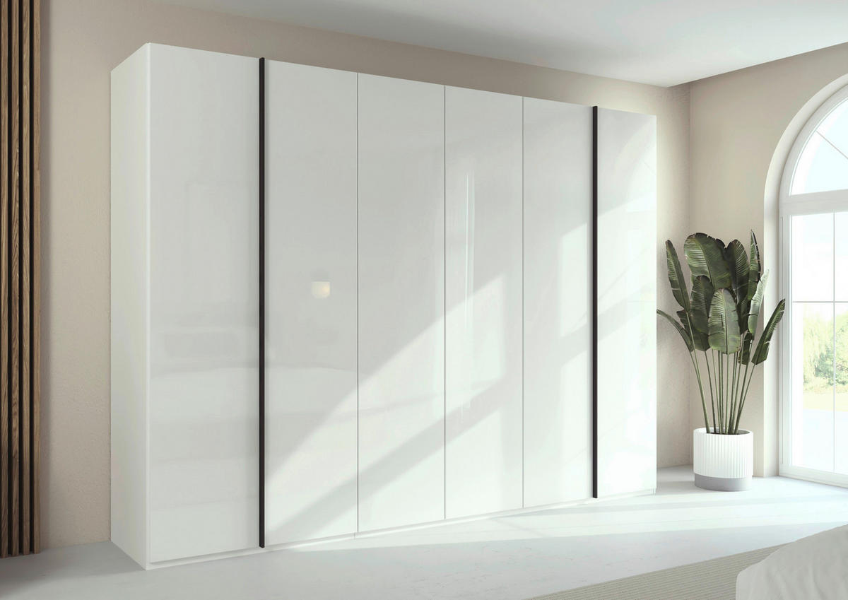 DREHTÜRENSCHRANK 301/235/60 cm,  in Weiß, 6-türig  - Graphitfarben/Weiß, Basics, Glas/Holzwerkstoff (301/235/60cm) - Novel