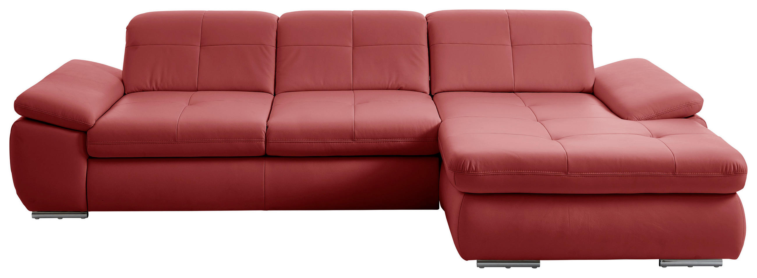 ECKSOFA in Echtleder Rot  321/195 cm  - Edelstahlfarben/Rot, Design, Leder/Metall (321/195cm) - Beldomo Speed