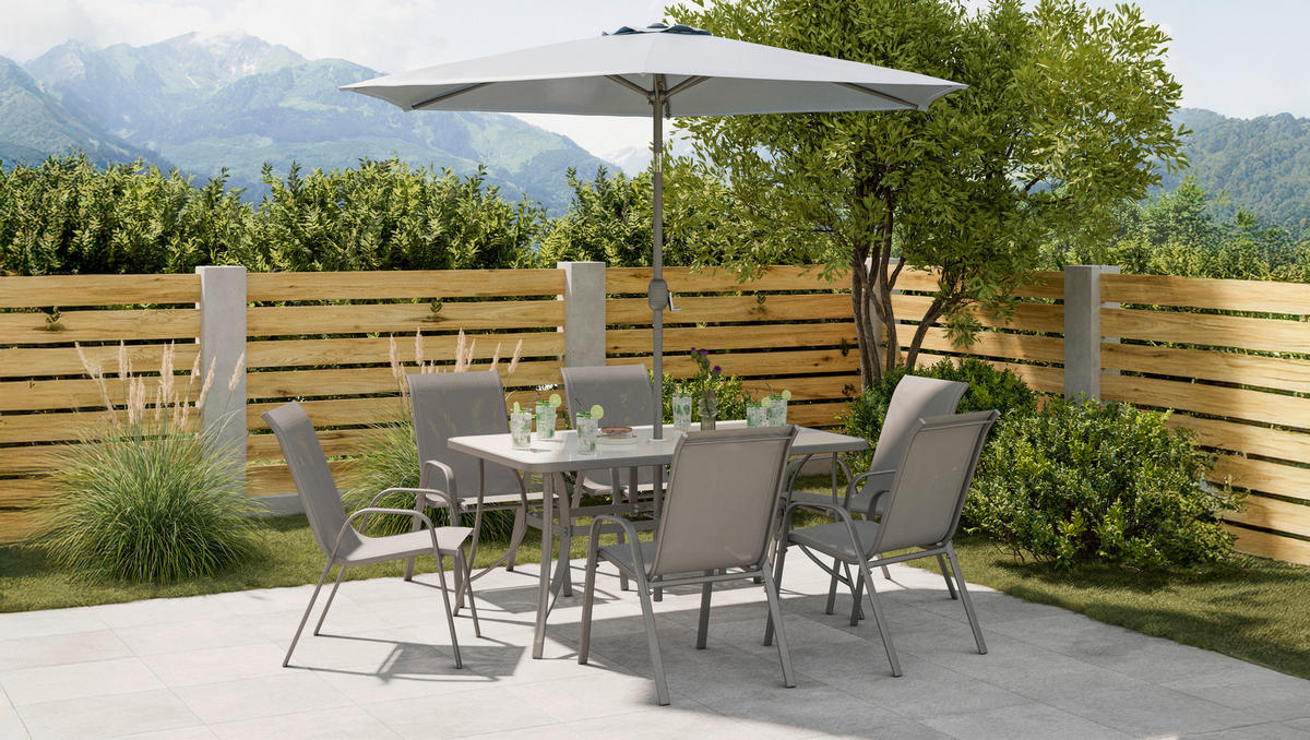 GARTENSET 8-teilig  - Dunkelgrau/Hellgrau, KONVENTIONELL, Glas/Textil (54/70/90cm) - Xora