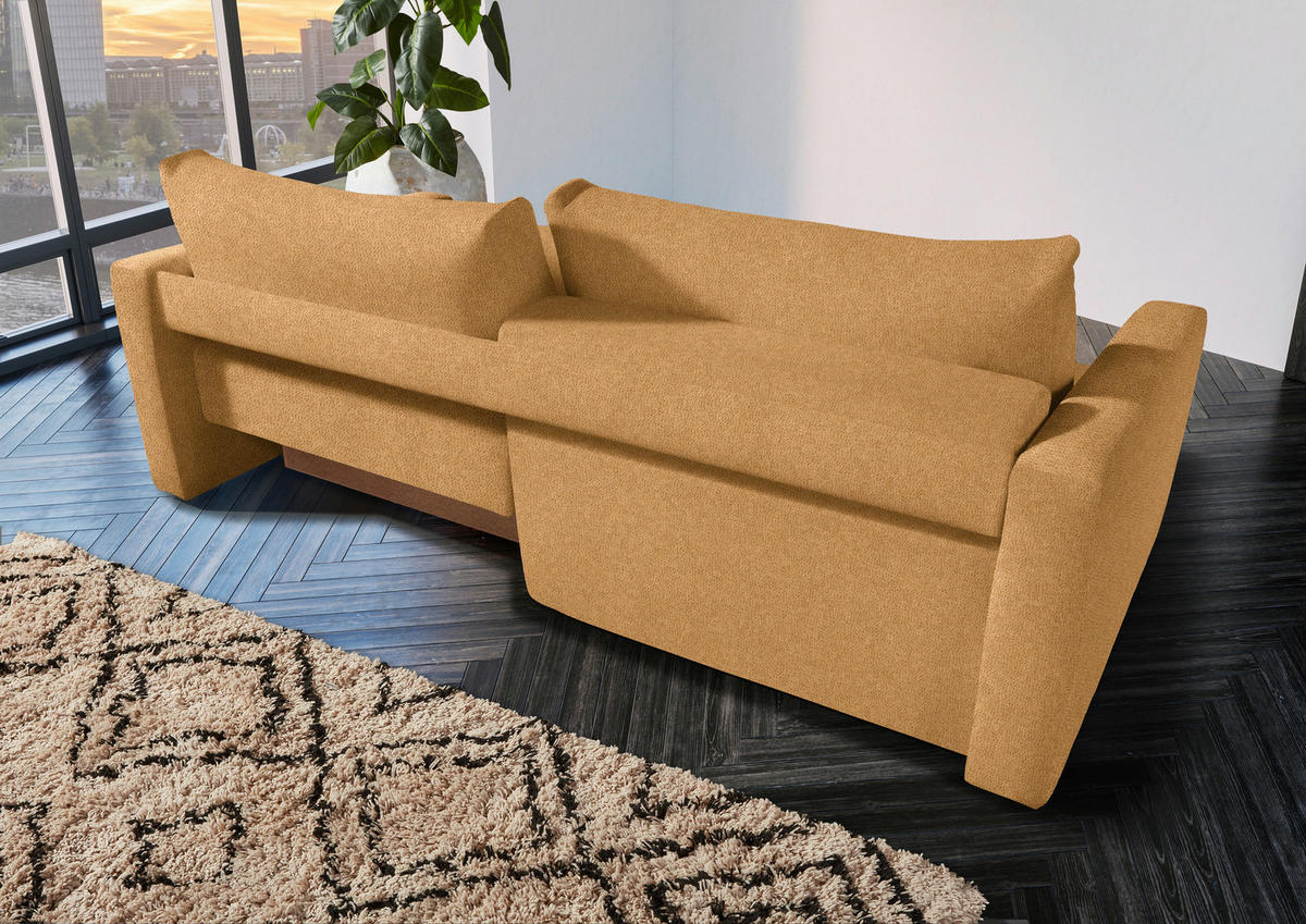2,5-SITZER  in Flachgewebe Currygelb  - Currygelb/Schwarz, Design, Kunststoff/Textil (240/70/125cm) - Xora