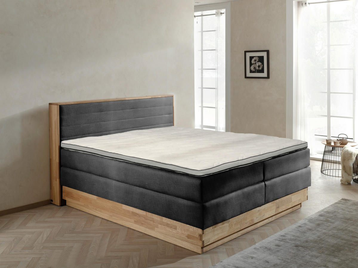 BOXSPRINGBETT 200/200 cm  in Schwarz, Eichefarben  - Eichefarben/Schwarz, MODERN, Holz/Kunststoff (200/200cm) - MID.YOU