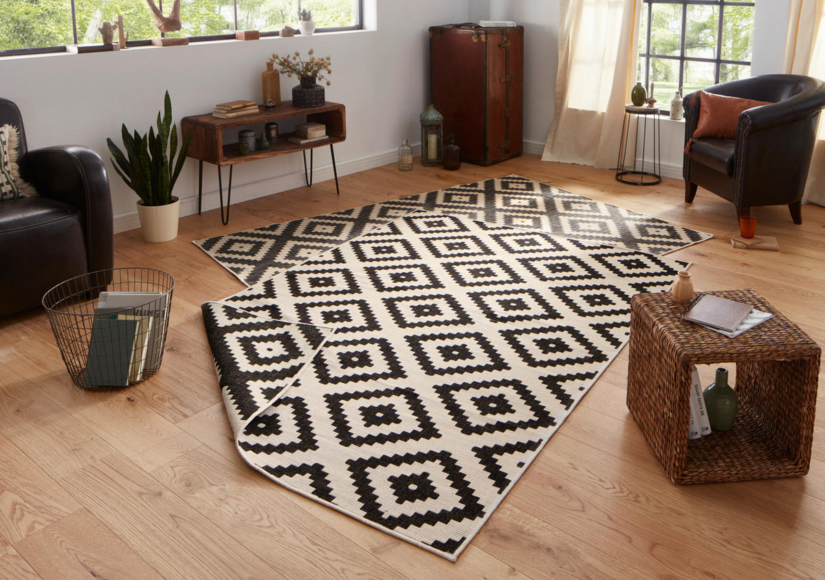 OUTDOORTEPPICH 160/230 cm Twin Schwarz, Creme  - Creme/Schwarz, Basics, Kunststoff (160/230cm) - Hanse Home