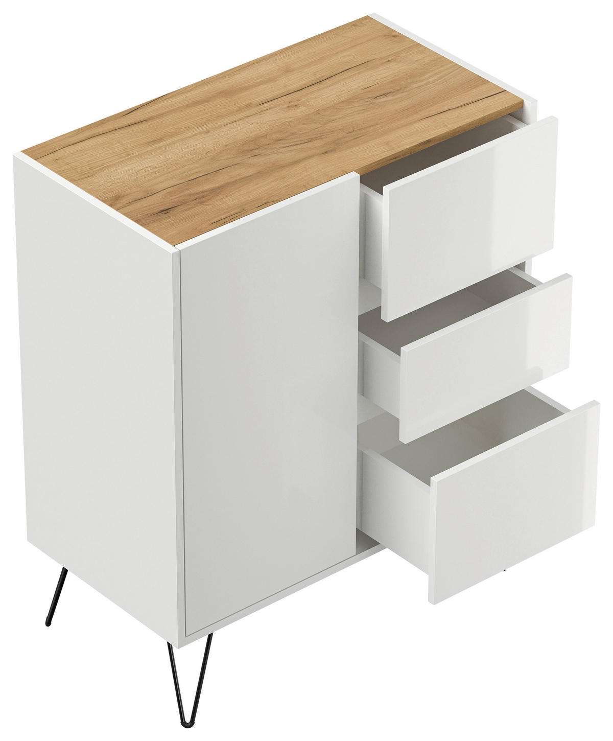 SIDEBOARD Posseik Industrial  in 76/93,6/42 cm  - Weiß Hochglanz/Eichefarben, Design, Holzwerkstoff/Metall (76/93,6/42cm) - P & B