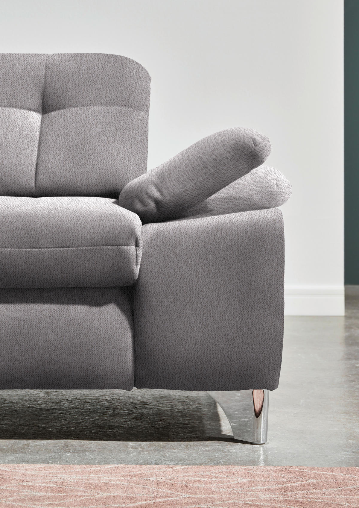 ECKSOFA in Chenille Hellgrau  - Chromfarben/Hellgrau, Design, Textil/Metall (260/310cm) - Beldomo Speed