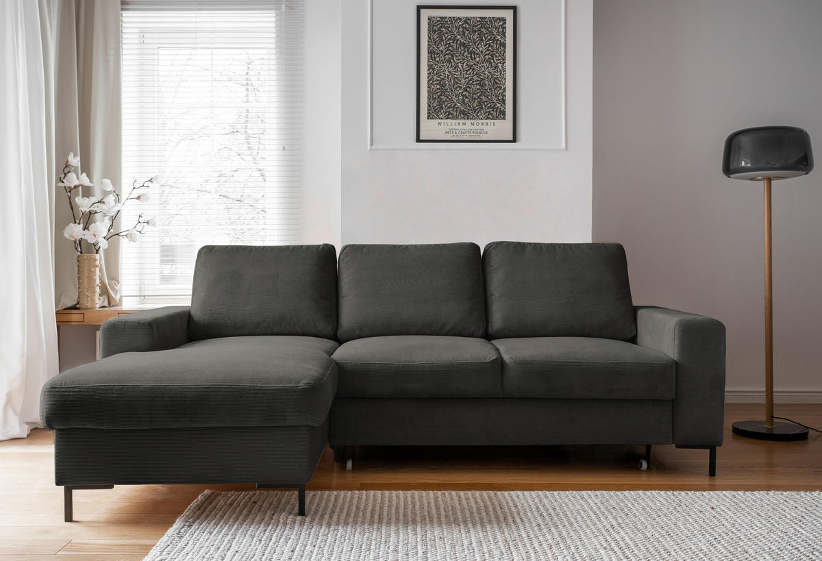 ECKSOFA Grau Cord  - Schwarz/Grau, MODERN, Textil/Metall (148/236cm) - MID.YOU