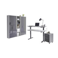 BÜRO erweiterbar, abschließbar Grau, Anthrazit Hochglanz - Anthrazit Hochglanz/Grau, MODERN, Holzwerkstoff/Metall - MID.YOU