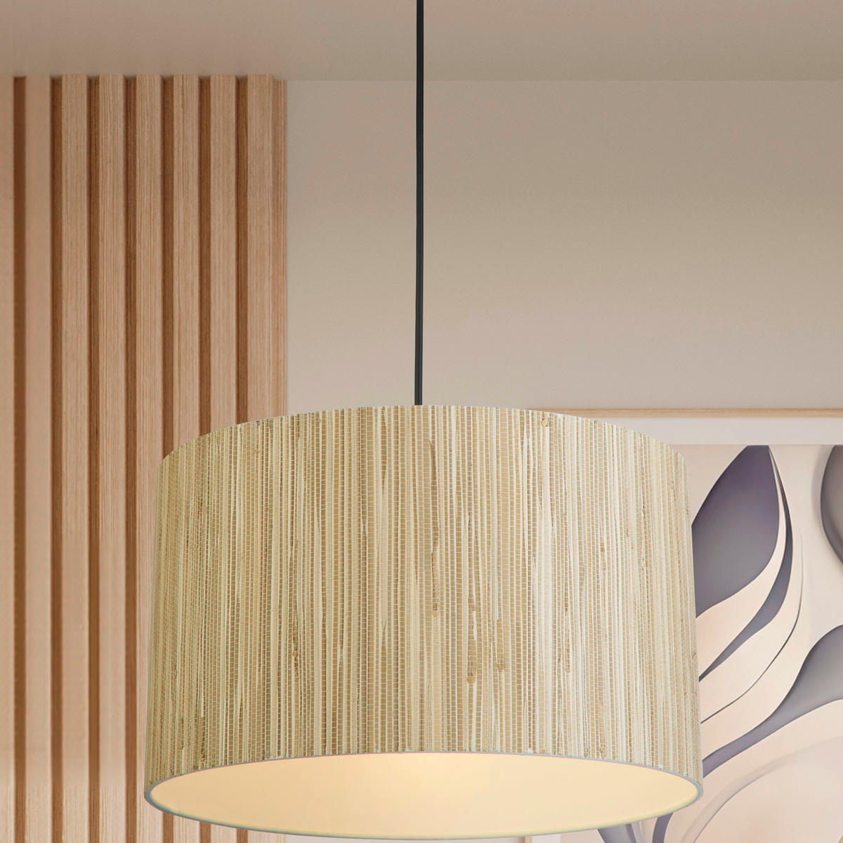 PENDELLEUCHTE Meadow 21/35/120 cm  - Hellbraun/Schwarz, Natur, Naturmaterialien/Metall (21/35/120cm) - Searchlight