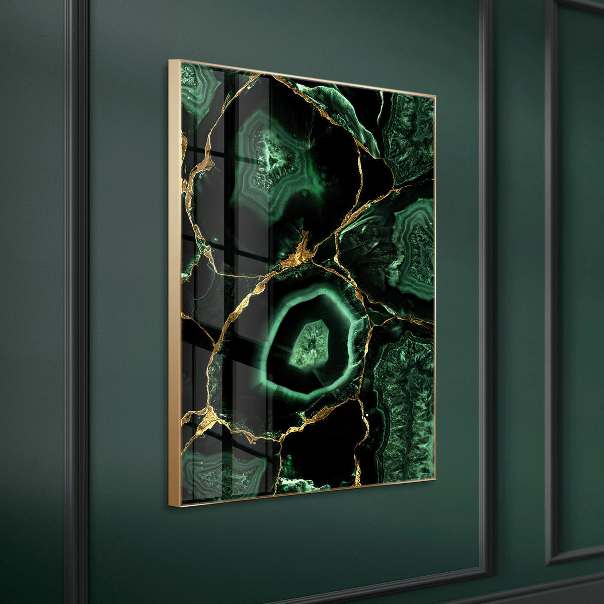 GLASBILD Steine 80/120 cm  - Smaragdgrün/Goldfarben, Basics, Glas/Holz (80/120cm)