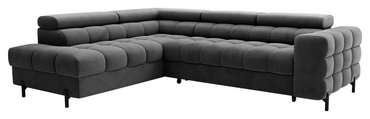 ECKSOFA FERUCCE Dunkelgrau Flachgewebe Bettkasten, Kopfteilverstellung  - Dunkelgrau/Schwarz, Design, Textil/Metall (200/276cm) - MID.YOU