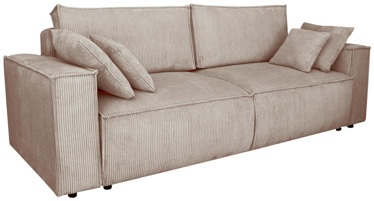 SCHLAFSOFA  mit Liegefunktion, Schlafen auf Sitzhöhe, Rücken echt Cord Taupe  - Taupe/Schwarz, KONVENTIONELL, Kunststoff/Textil (240/89/100cm) - Carryhome
