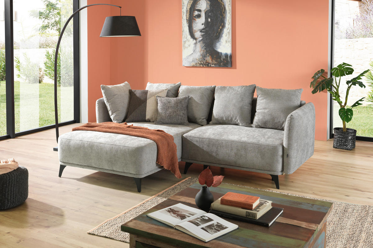 ECKSOFA Grau Chenille  - Schwarz/Grau, LIFESTYLE, Textil/Metall (172/255cm) - Carryhome