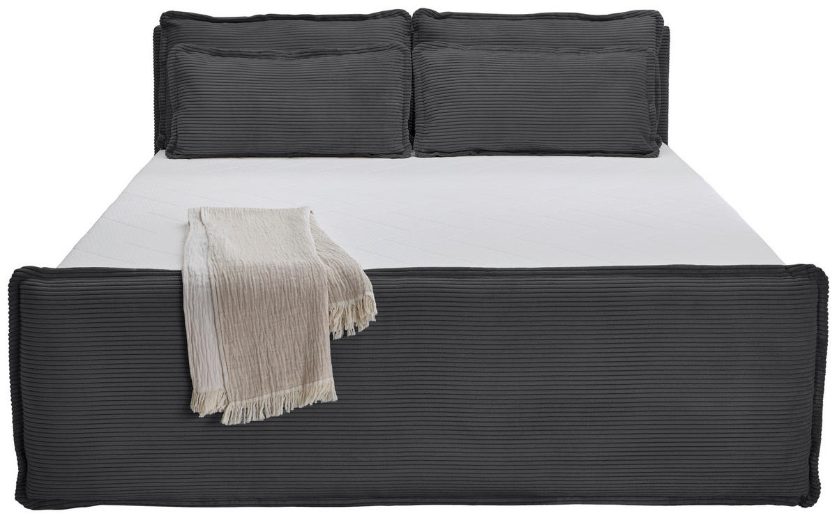 BOXBETT 180/200 cm,  in Anthrazit, Kissen, Bettkasten, Topper, H3 + H3 = fest  - Anthrazit/Schwarz, Design, Kunststoff/Textil (180/200cm) - Chameo