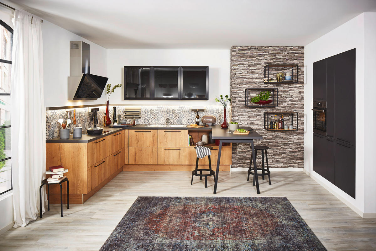 EINBAUKÜCHE TORONTO  - Eichefarben/Graphitfarben, Design, Holzwerkstoff - Moderano
