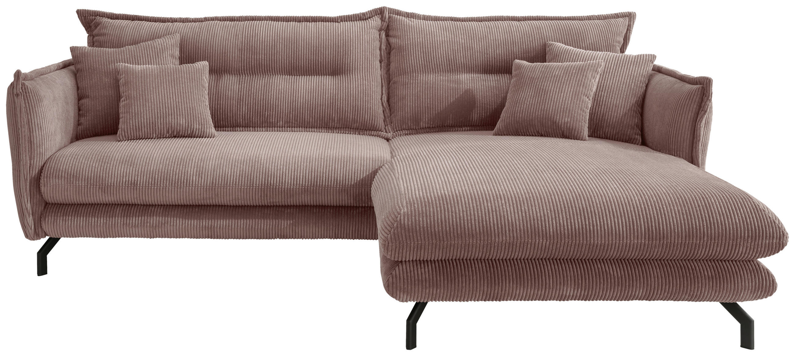 ECKSOFA in Cord Rosa  - Schwarz/Rosa, Modern, Textil/Metall (255/180cm) - Livetastic