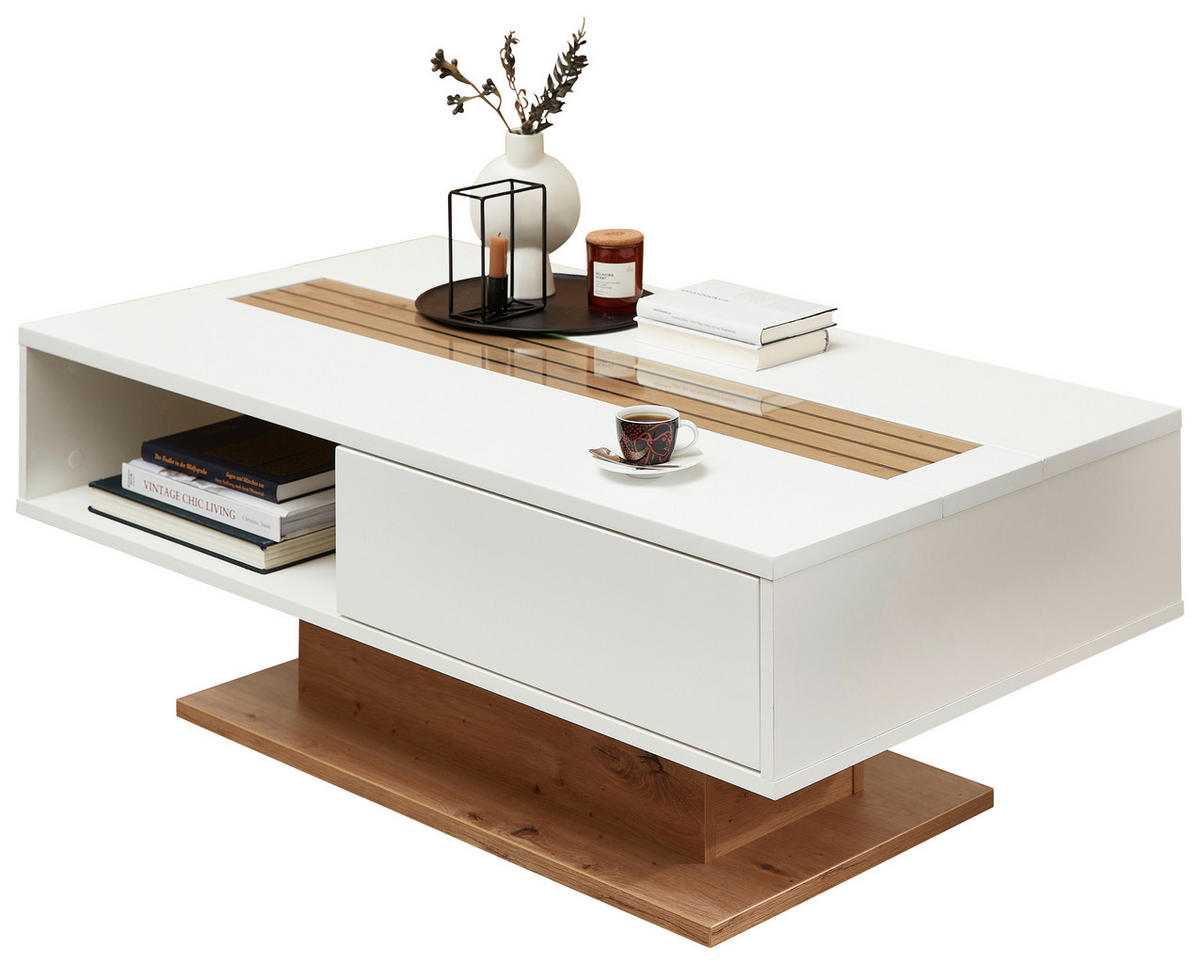 KONFERENČNÍ STOLEK, černá, bílá, dub artisan, sklo, kompozitní dřevo, 120/65/43 cm - bílá/černá, Design, kompozitní dřevo/sklo (120/65/43cm) - Hom`in