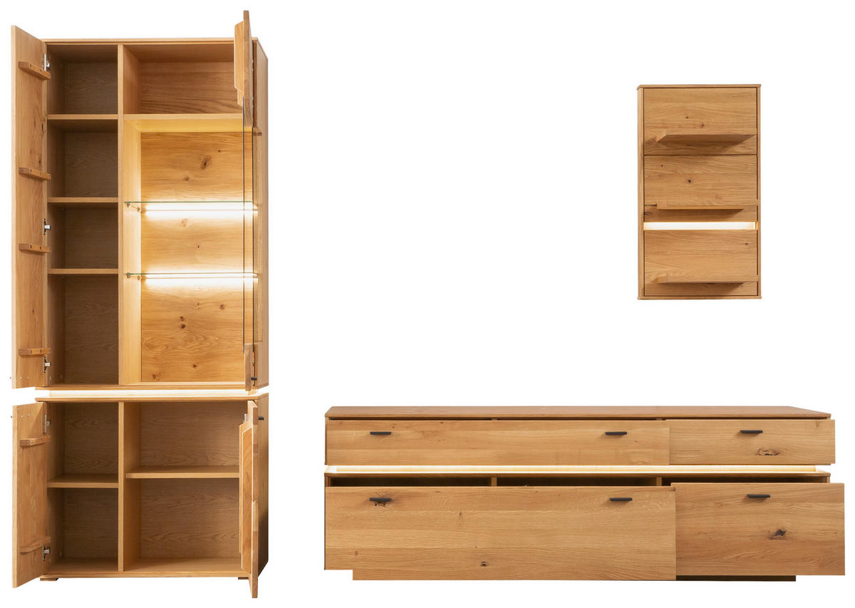 WOHNWAND  in Wildeiche 276/202/51 cm  - Wildeiche/Anthrazit, Natur, Glas/Holz (276/202/51cm) - MID.YOU