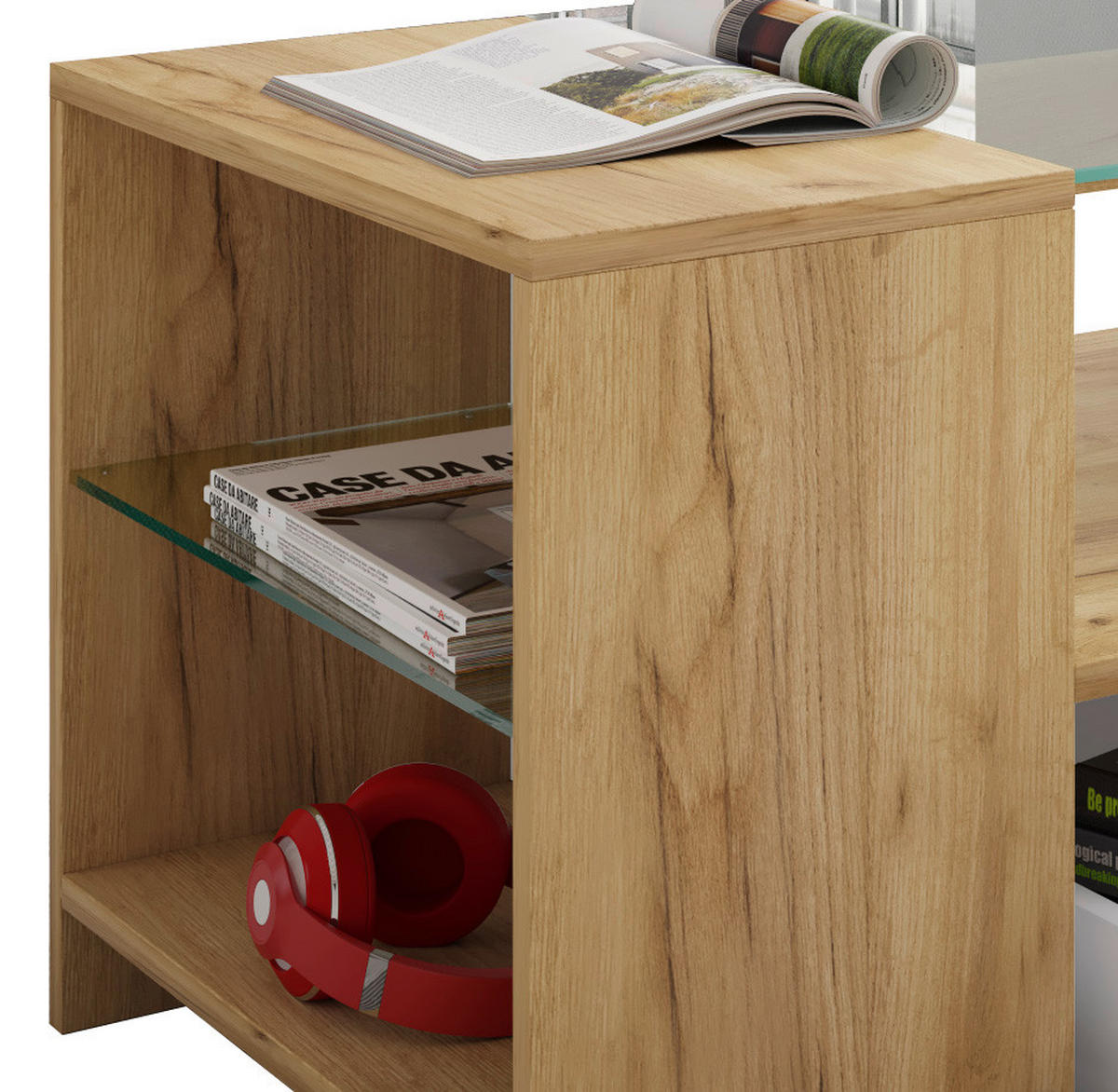 COUCHTISCH in Glas, Holzwerkstoff 50/100/45 cm  - Eichefarben/Honig, Basics, Glas/Holzwerkstoff (50/100/45cm) - MID.YOU