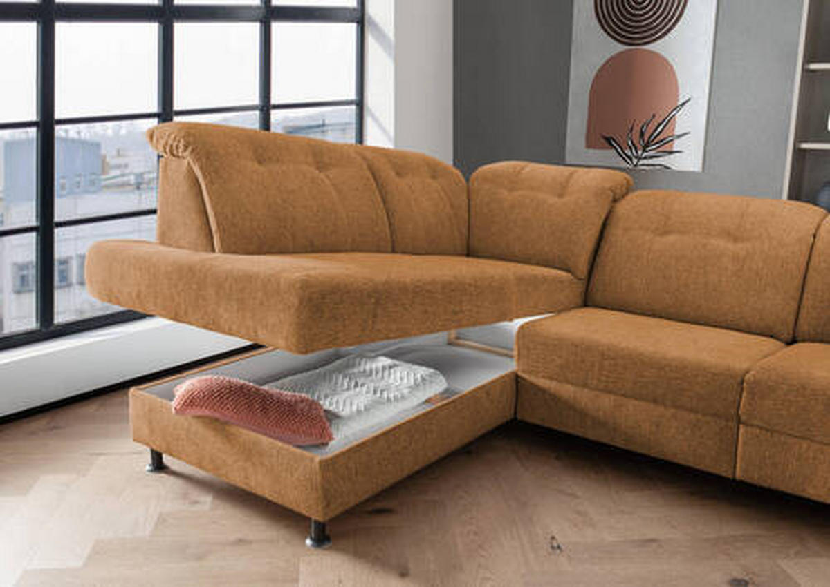 ECKSOFA in Chenille Currygelb  - Currygelb/Schwarz, Modern, Textil/Metall (198/270cm) - Livetastic